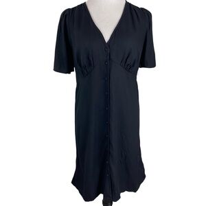 Old Navy Womens Mini Dress Size Large Crepe Solid Button Down Black V-Neck